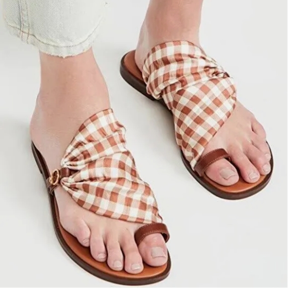 Tory Burch Women's Selby Scarf Sandals Gingham -Burnt 6 1/2 (New Never Worn!) - Picture 1 of 7
